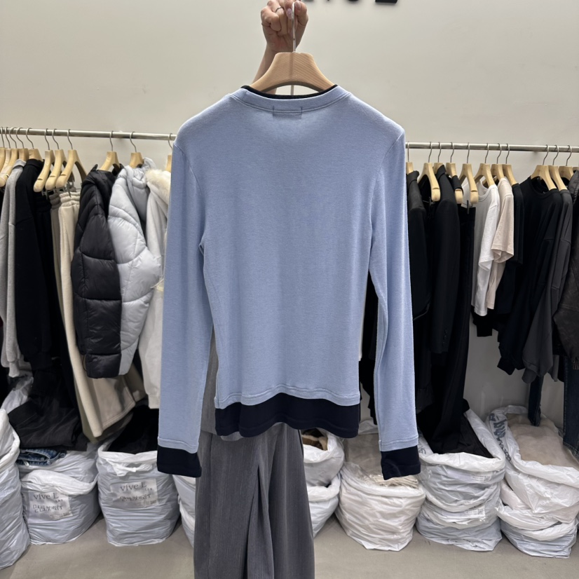 VIVEL韓國直郵女士新品職業真品時尚休閑推薦長袖T恤假兩件VIVEL長袖T恤