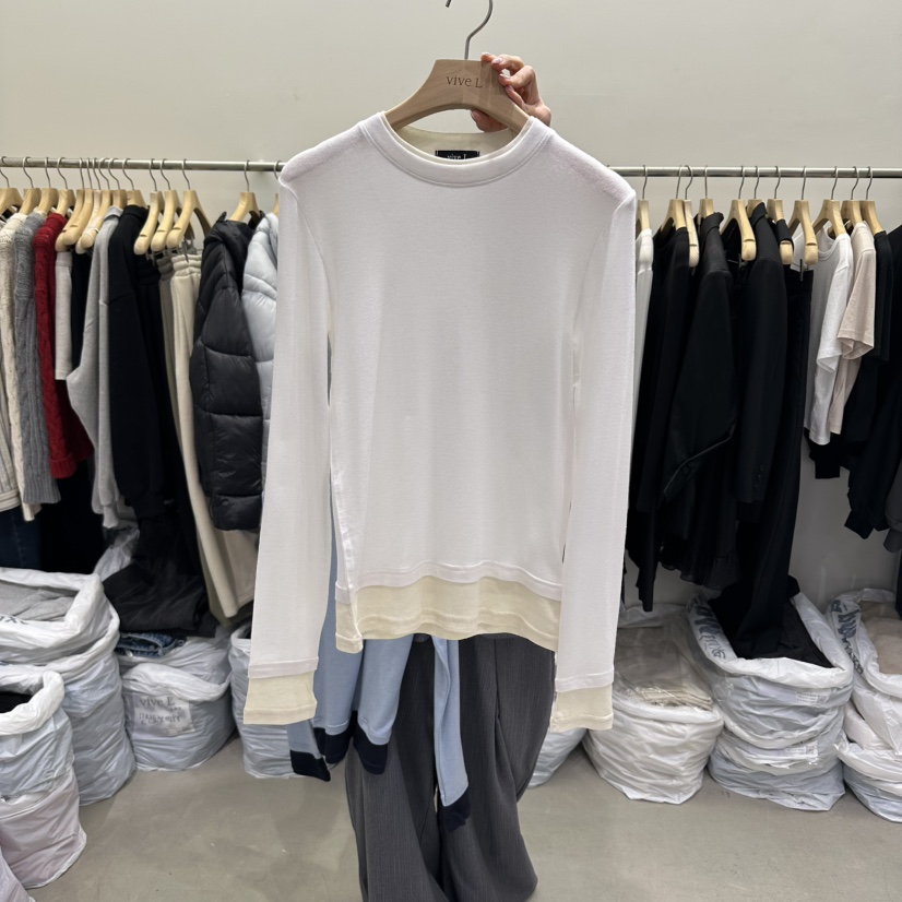VIVEL韓國直郵女士新品職業真品時尚休閑推薦長袖T恤假兩件VIVEL長袖T恤圖色1