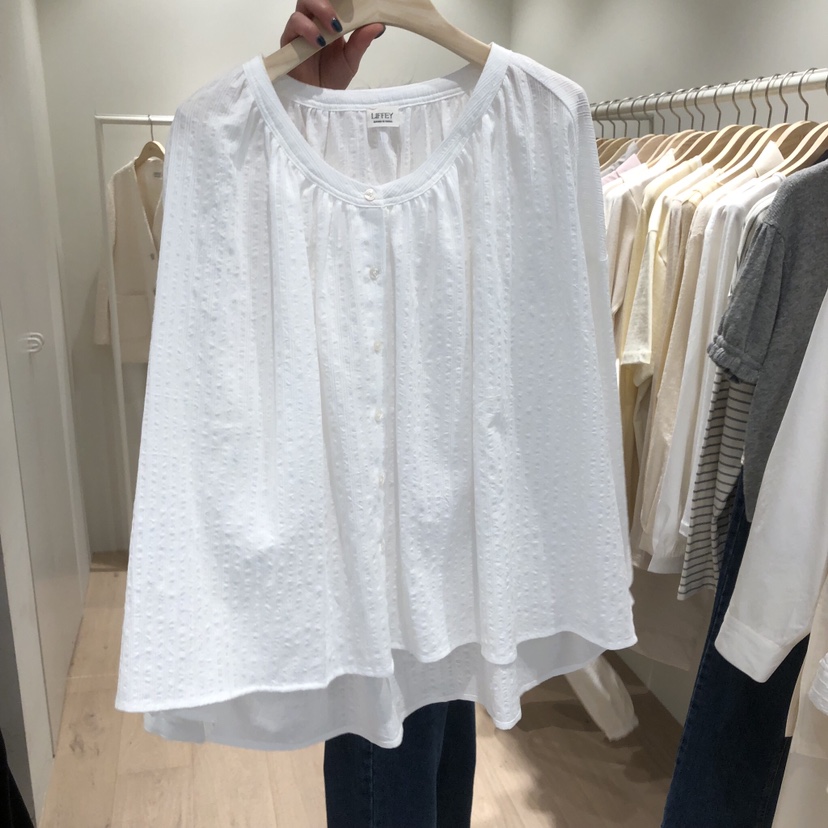 LIFFEY韓國代購女士新款26春夏人氣職業時尚襯衫蕾絲衫褶皺LIFFEY襯衫/蕾絲衫圖色1