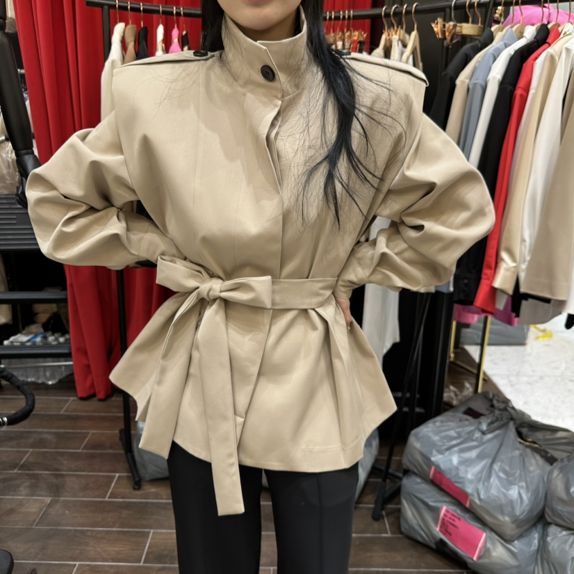 HERISH-HAUTE東大門實拍女士新品休閑熱賣夾克含腰帶高領HERISH-HAUTE夾克圖色1