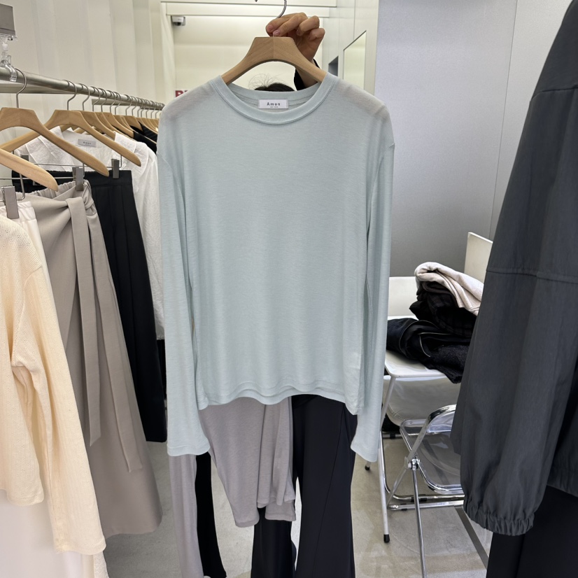 AMON韓國代購女士新款職業真品休閑人氣時尚熱賣長袖T恤天絲AMON長袖T恤圖色1