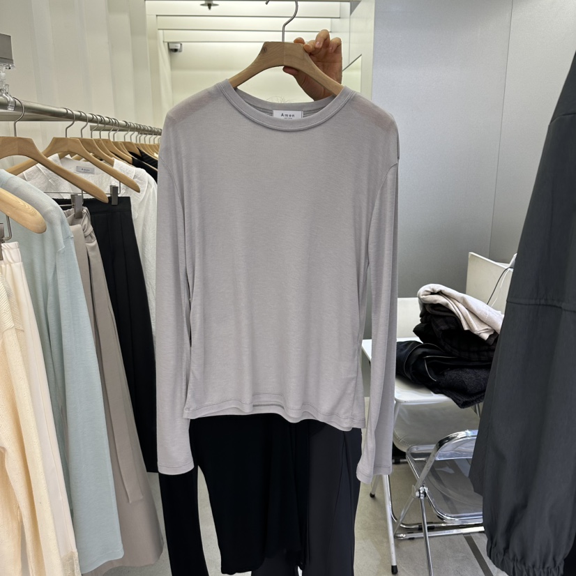 AMON韓國代購女士新款職業真品休閑人氣時尚熱賣長袖T恤天絲AMON長袖T恤圖色2