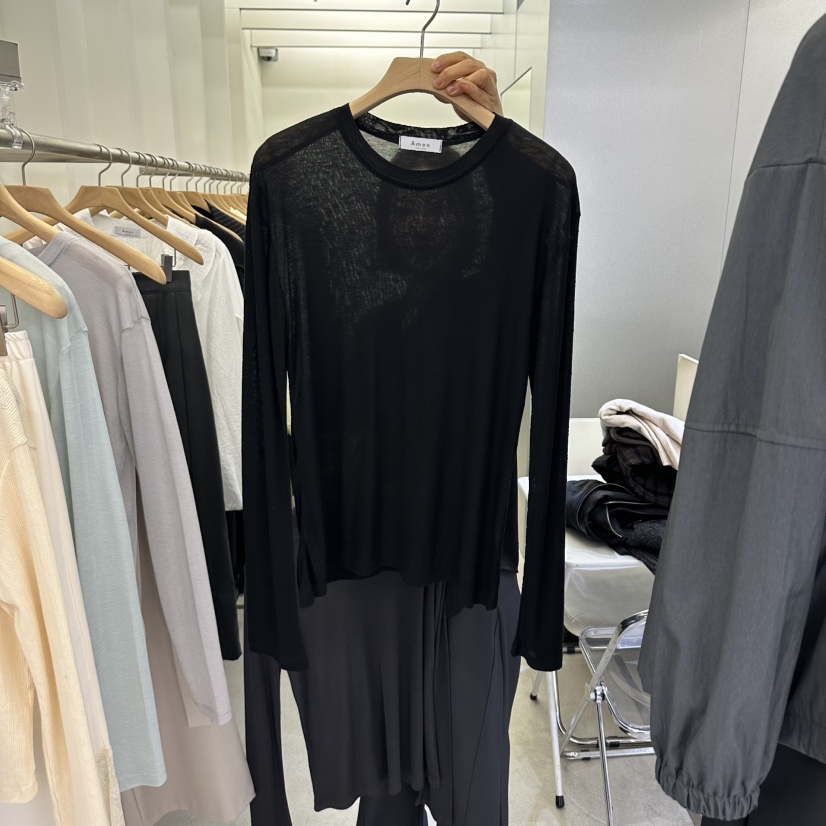 AMON韓國代購女士新款職業真品休閑人氣時尚熱賣長袖T恤天絲AMON長袖T恤圖色3黑色