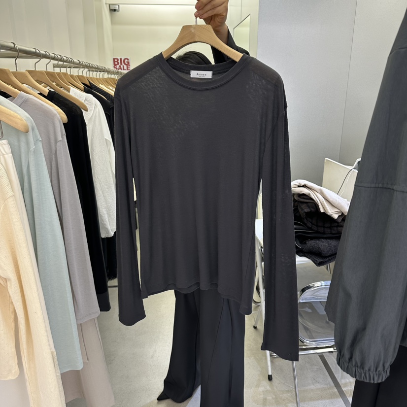 AMON韓國代購女士新款職業真品休閑人氣時尚熱賣長袖T恤天絲AMON長袖T恤圖色4墨色