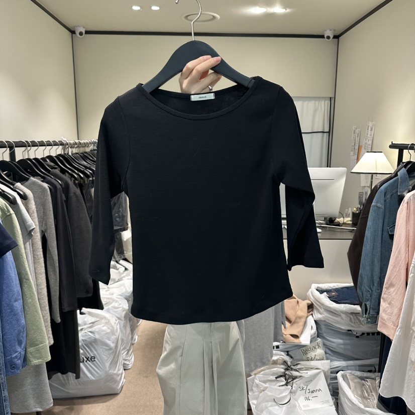 RE STOCK韓國直郵女士新品人氣真品職業熱賣推薦T恤船領RE STOCKT恤圖色3