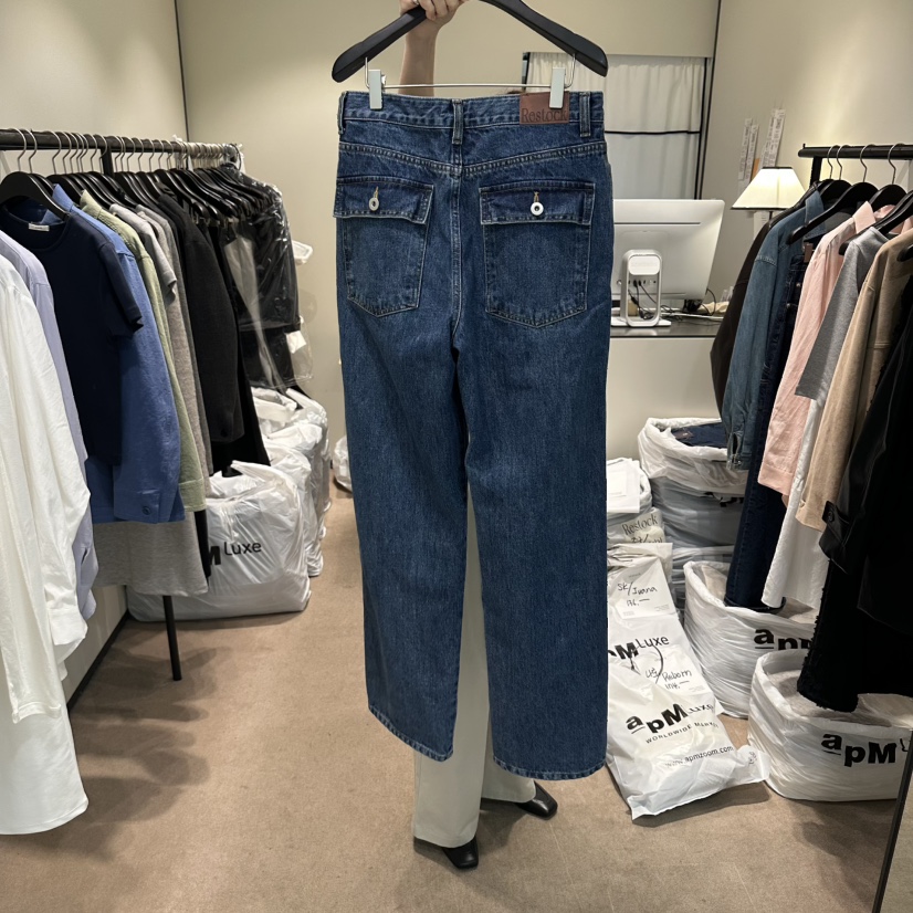 RE STOCK韓國直郵女裝新款推薦人氣職業休閑熱賣牛仔褲口袋RE STOCK牛仔褲