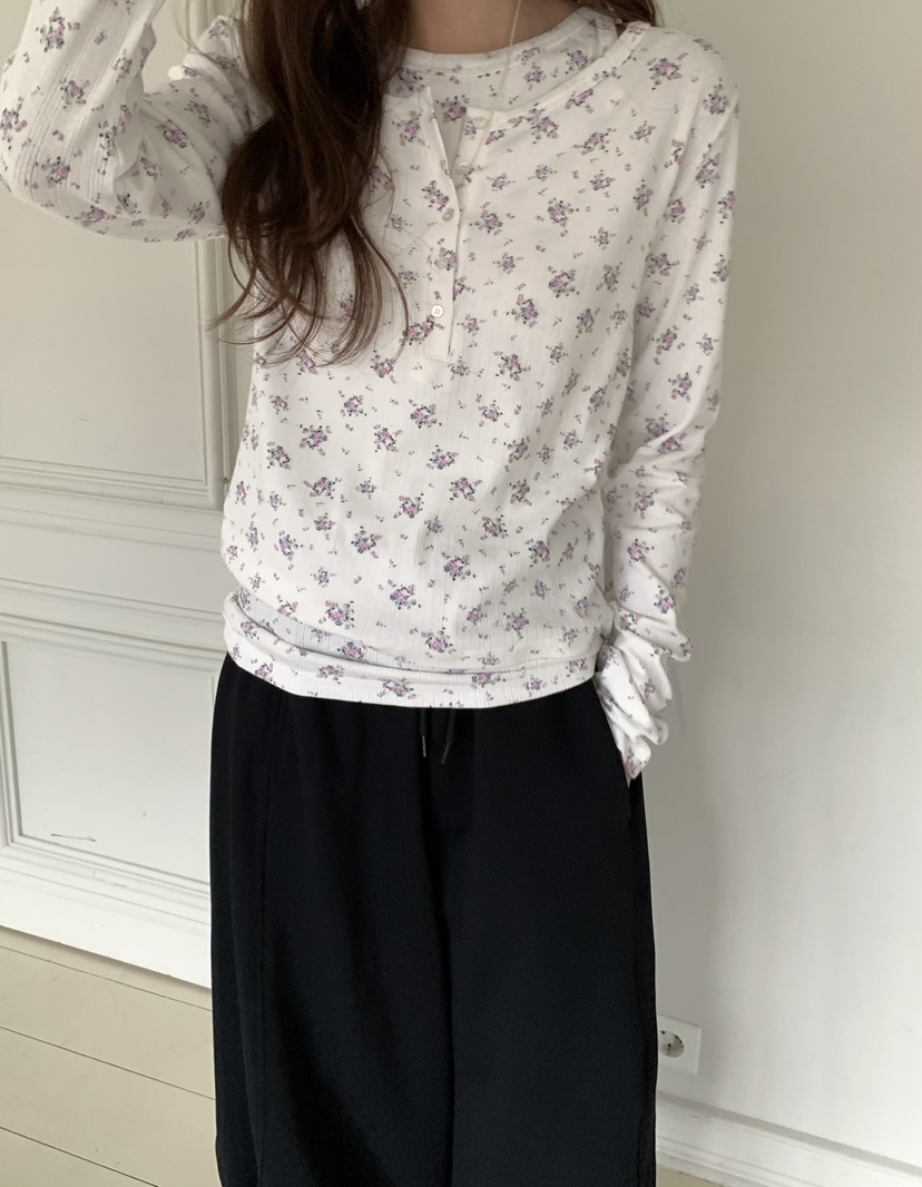 PEBBLE韓國直郵女士新品休閑職業推薦熱賣時尚長袖T恤紐扣PEBBLE長袖T恤