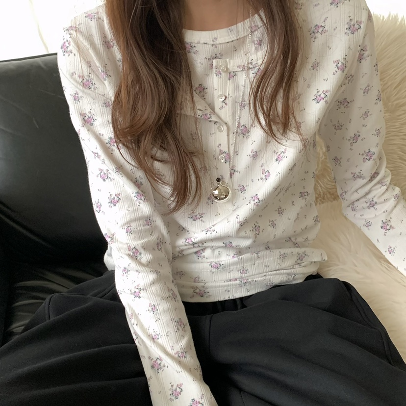 PEBBLE韓國直郵女士新品休閑職業推薦熱賣時尚長袖T恤紐扣PEBBLE長袖T恤