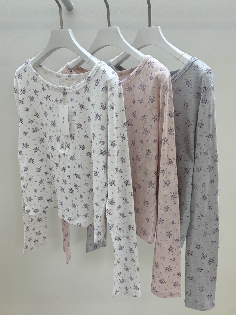 PEBBLE韓國直郵女士新品休閑職業推薦熱賣時尚長袖T恤紐扣PEBBLE長袖T恤