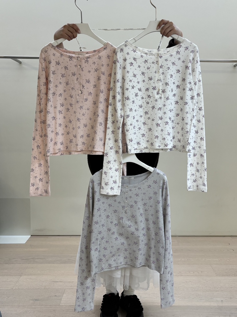 PEBBLE韓國直郵女士新品休閑職業推薦熱賣時尚長袖T恤紐扣PEBBLE長袖T恤