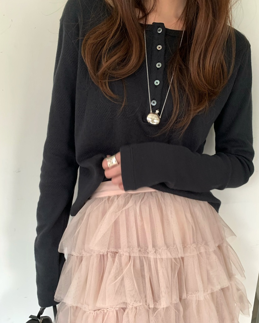 PEBBLE韓國代購女士新品真品人氣26春夏休閑熱賣長袖T恤紐扣PEBBLE長袖T恤