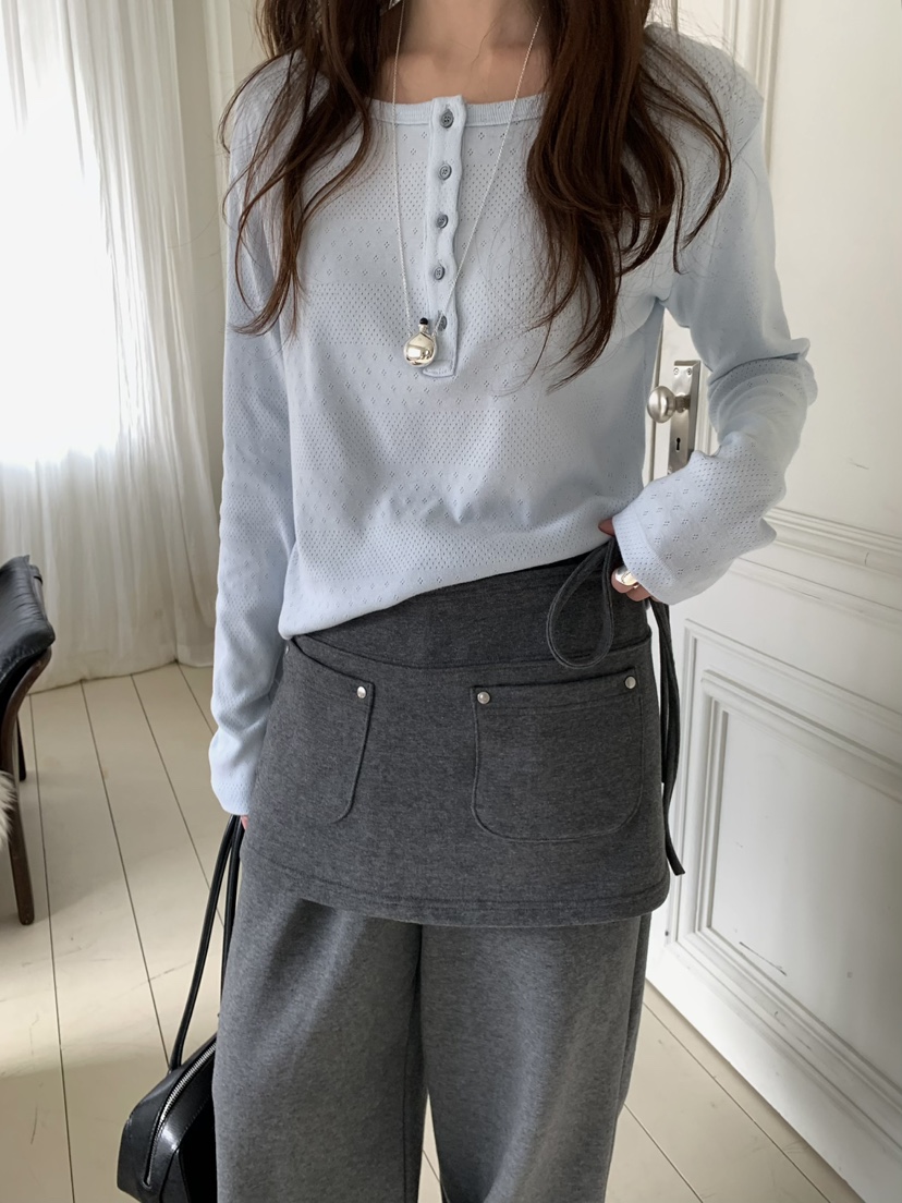 PEBBLE韓國代購女士新品真品人氣26春夏休閑熱賣長袖T恤紐扣PEBBLE長袖T恤