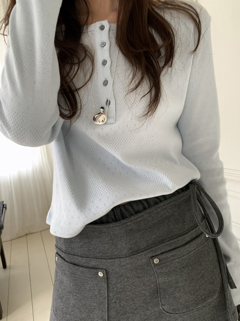 PEBBLE韓國代購女士新品真品人氣26春夏休閑熱賣長袖T恤紐扣PEBBLE長袖T恤