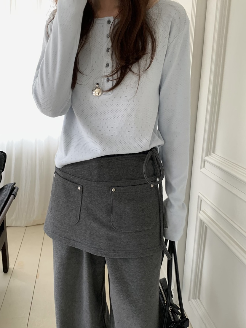 PEBBLE韓國代購女士新品真品人氣26春夏休閑熱賣長袖T恤紐扣PEBBLE長袖T恤