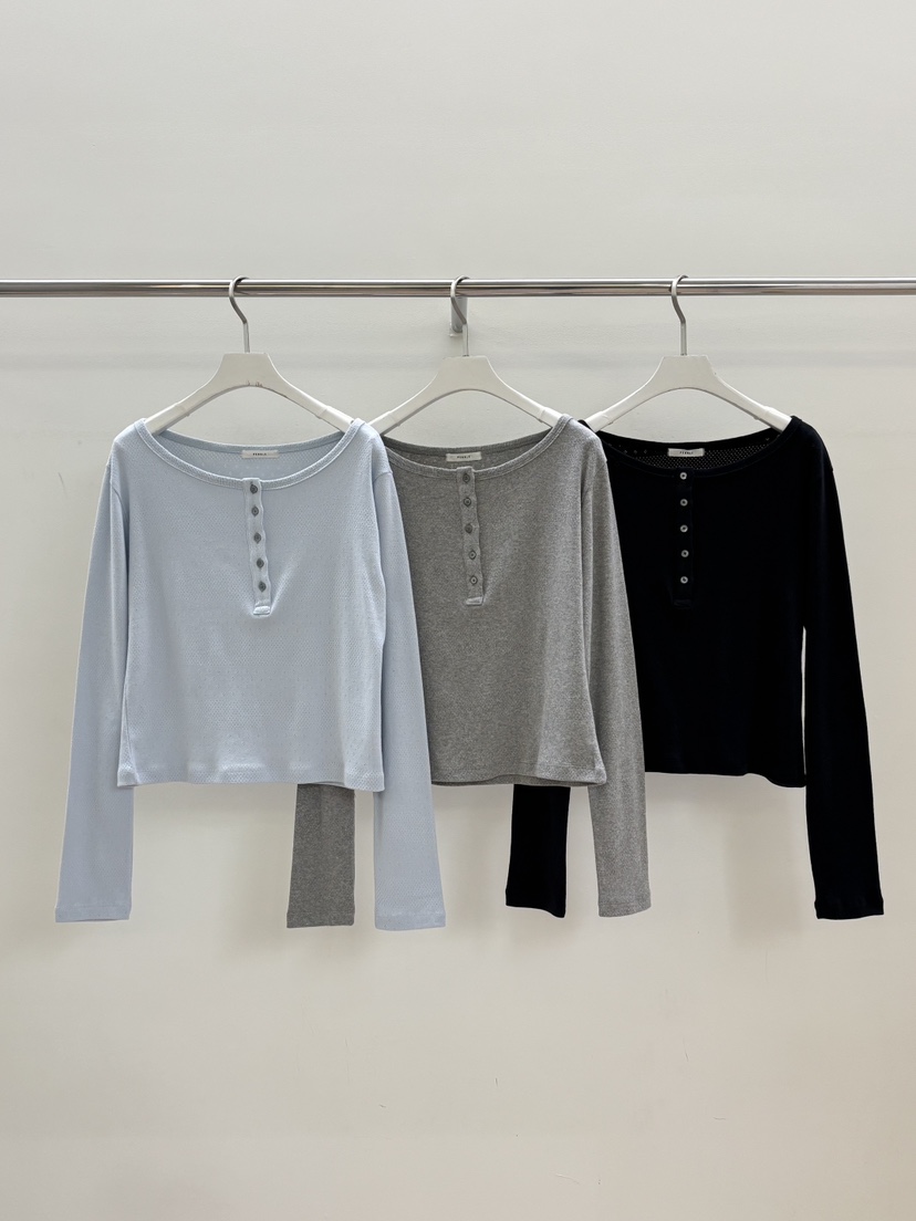 PEBBLE韓國代購女士新品真品人氣26春夏休閑熱賣長袖T恤紐扣PEBBLE長袖T恤