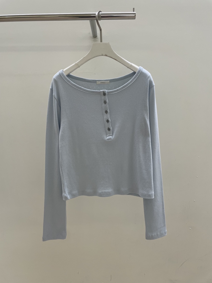 PEBBLE韓國代購女士新品真品人氣26春夏休閑熱賣長袖T恤紐扣PEBBLE長袖T恤圖色1