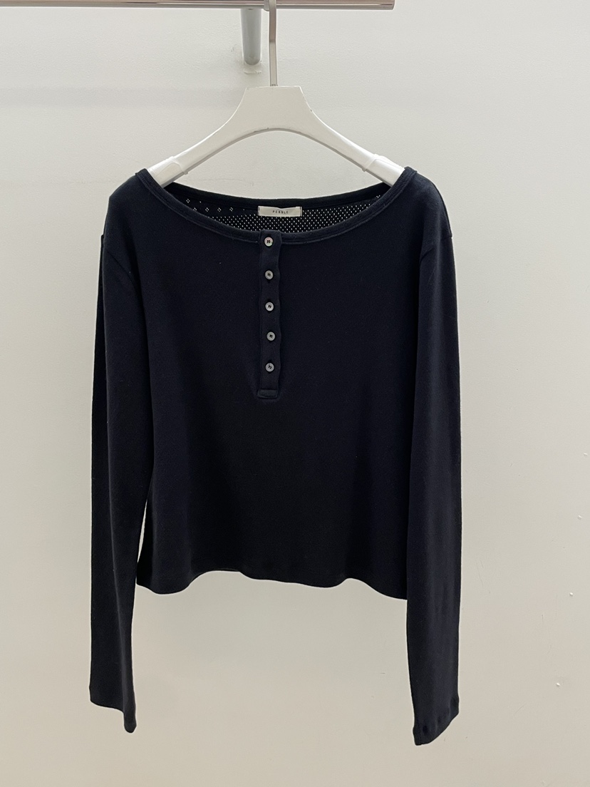 PEBBLE韓國代購女士新品真品人氣26春夏休閑熱賣長袖T恤紐扣PEBBLE長袖T恤圖色3