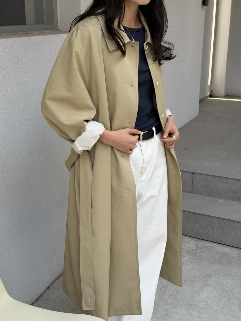 AMY GRACE-A東大門代購女士新款26春夏中長款大衣含腰帶AMY GRACE-A中長款大衣