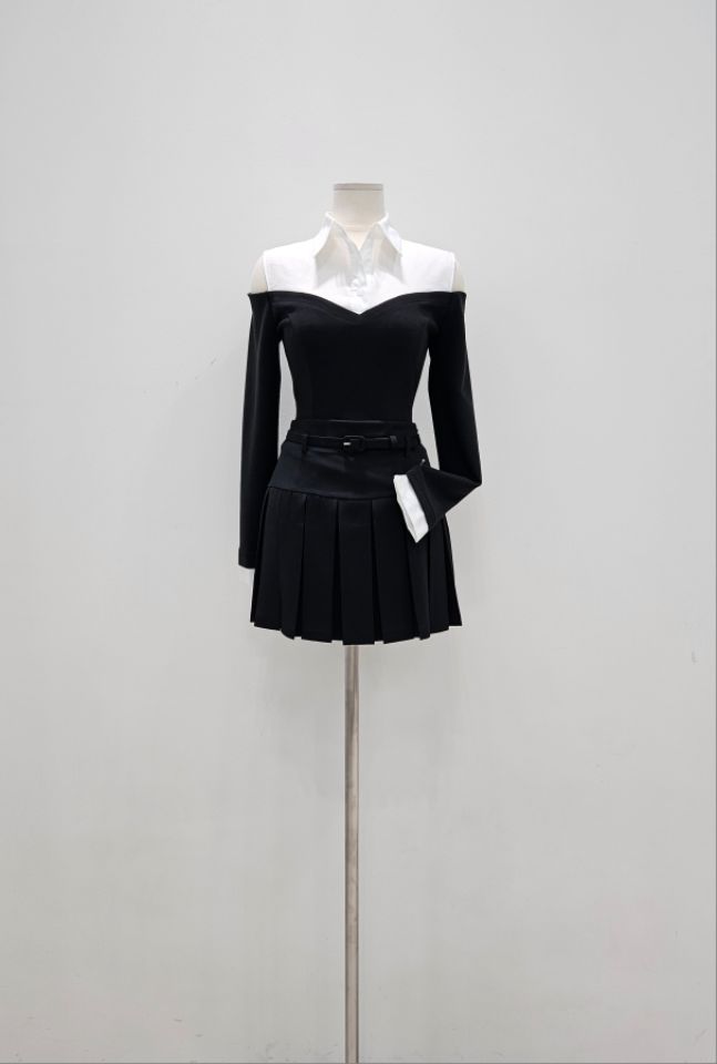 HIGH HEELS東大門代購女裝新品時尚人氣熱賣短裙含腰帶褶裥HIGH HEELS短裙