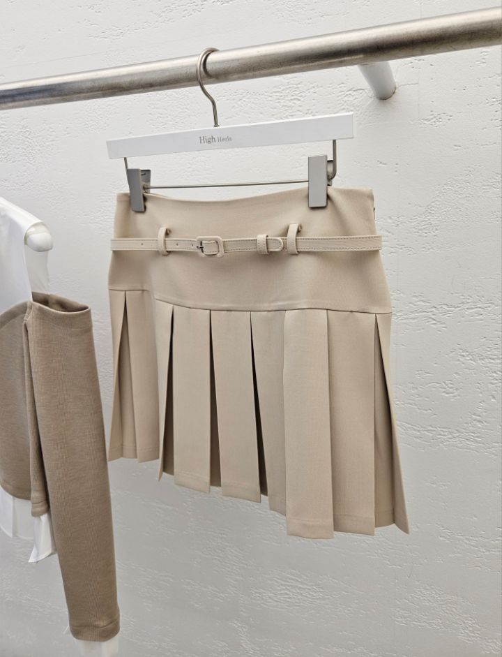 HIGH HEELS東大門代購女裝新品時尚人氣熱賣短裙含腰帶褶裥HIGH HEELS短裙圖色2