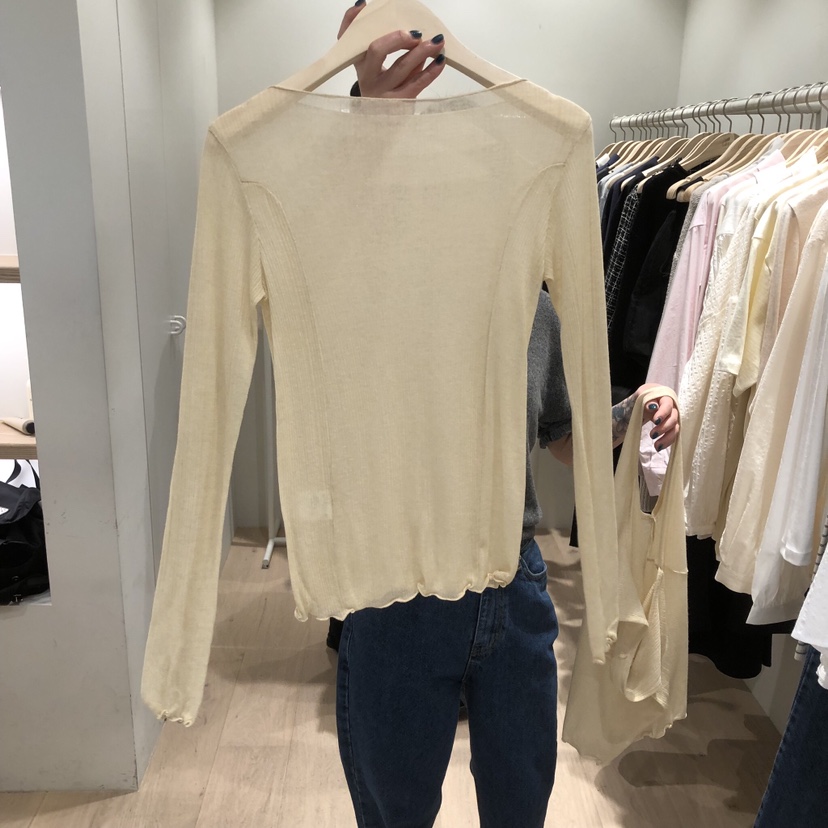 LIFFEY東大門代購女士新品推薦人氣26春夏長袖T恤荷葉邊船領LIFFEY長袖T恤