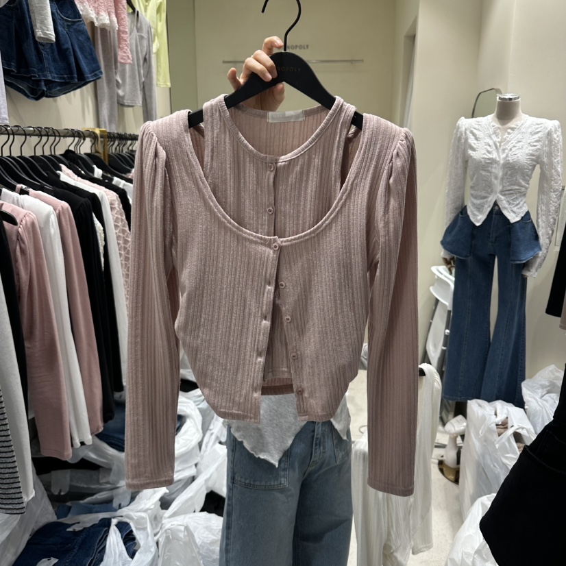 MONOPOLY韓國代購女裝新款熱賣推薦休閑真品長袖T恤假兩件MONO_POLY長袖T恤圖色2