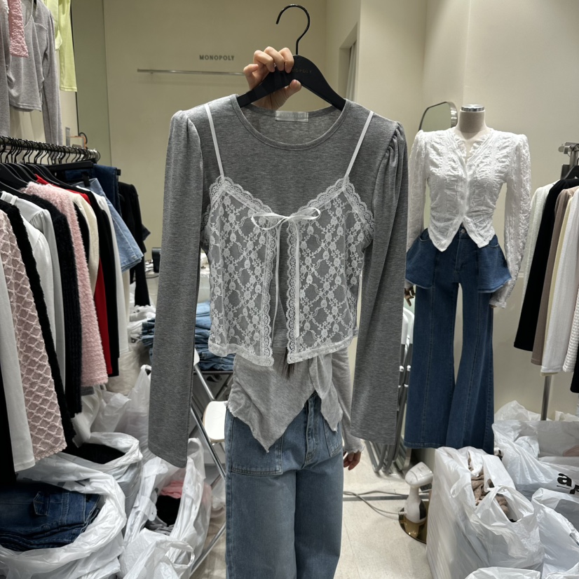 MONOPOLY東大門直郵女士新款休閑熱賣26春夏長袖T恤假兩件MONO_POLY長袖T恤圖色3