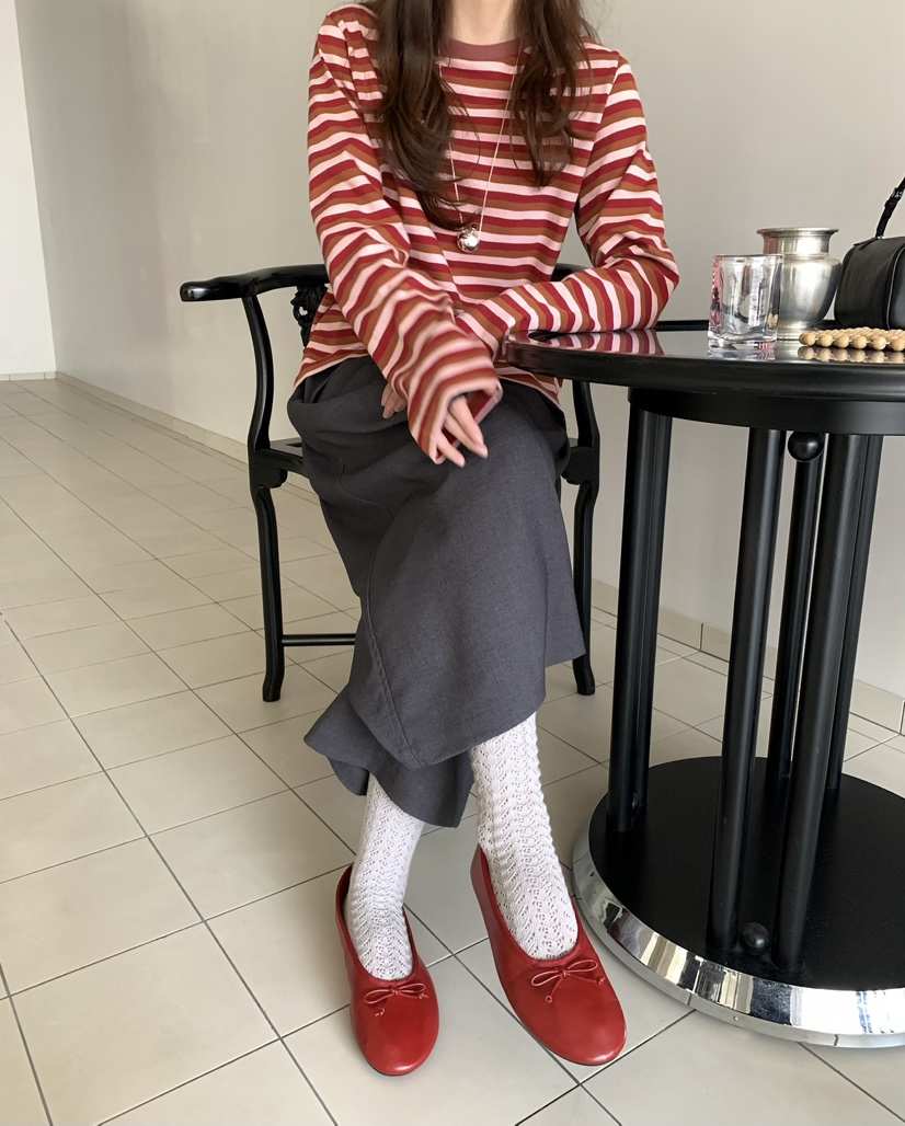 PEBBLE東大門代購女士新品休閑26春夏真品熱賣長袖T恤條紋PEBBLE長袖T恤