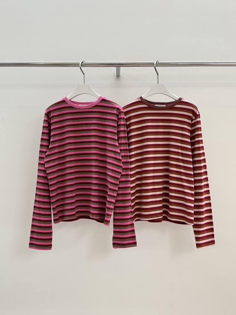 PEBBLE東大門代購女士新品休閑26春夏真品熱賣長袖T恤條紋PEBBLE長袖T恤