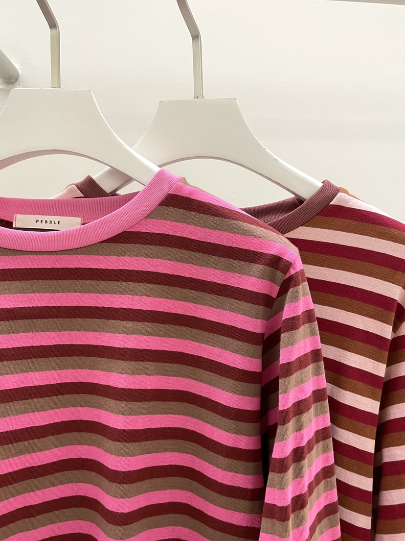 PEBBLE東大門代購女士新品休閑26春夏真品熱賣長袖T恤條紋PEBBLE長袖T恤