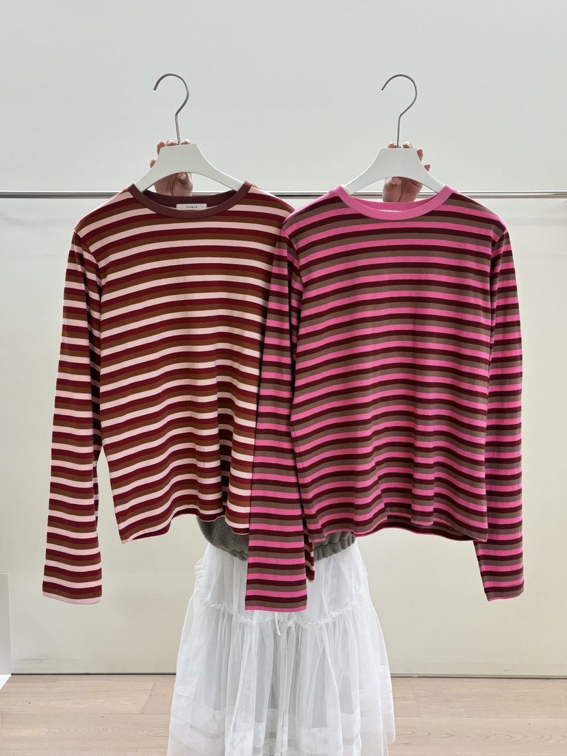 PEBBLE東大門代購女士新品休閑26春夏真品熱賣長袖T恤條紋PEBBLE長袖T恤