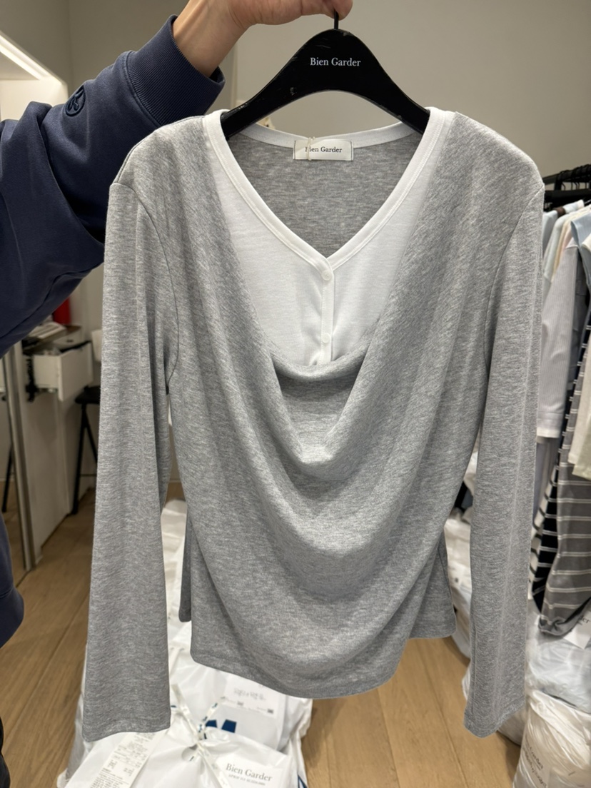 BIEN GARDER韓國代購女士新品熱賣職業長袖T恤假兩件斗篷BIEN GARDER長袖T恤圖色1