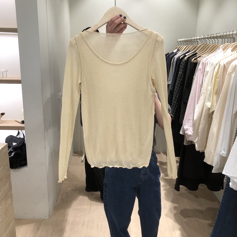 LIFFEY韓國直郵女裝新品時尚吊帶背心不含內搭荷葉邊羅紋LIFFEY吊帶/背心