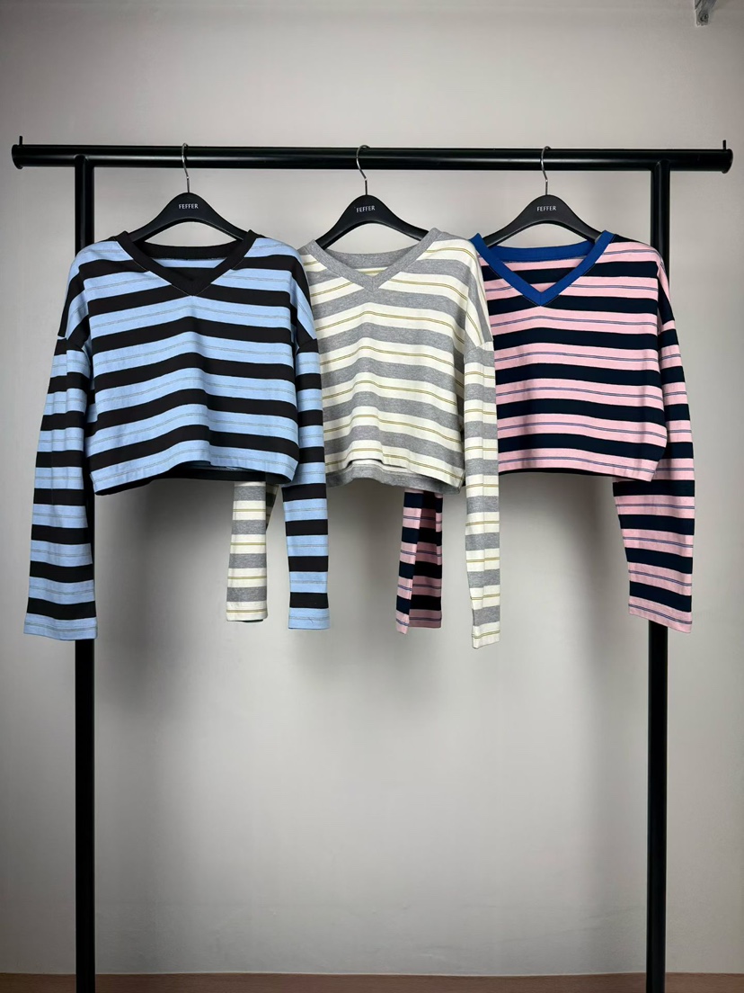 FEFFER東大門實拍女裝新款休閑人氣職業時尚推薦長袖T恤條紋FEFFER長袖T恤