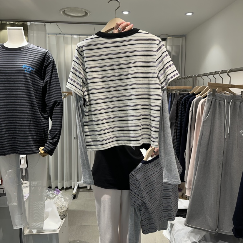 THE LOT韓國直郵女裝新品熱賣休閑推薦長袖T恤假兩件雙層THE LOT/	LOT長袖T恤