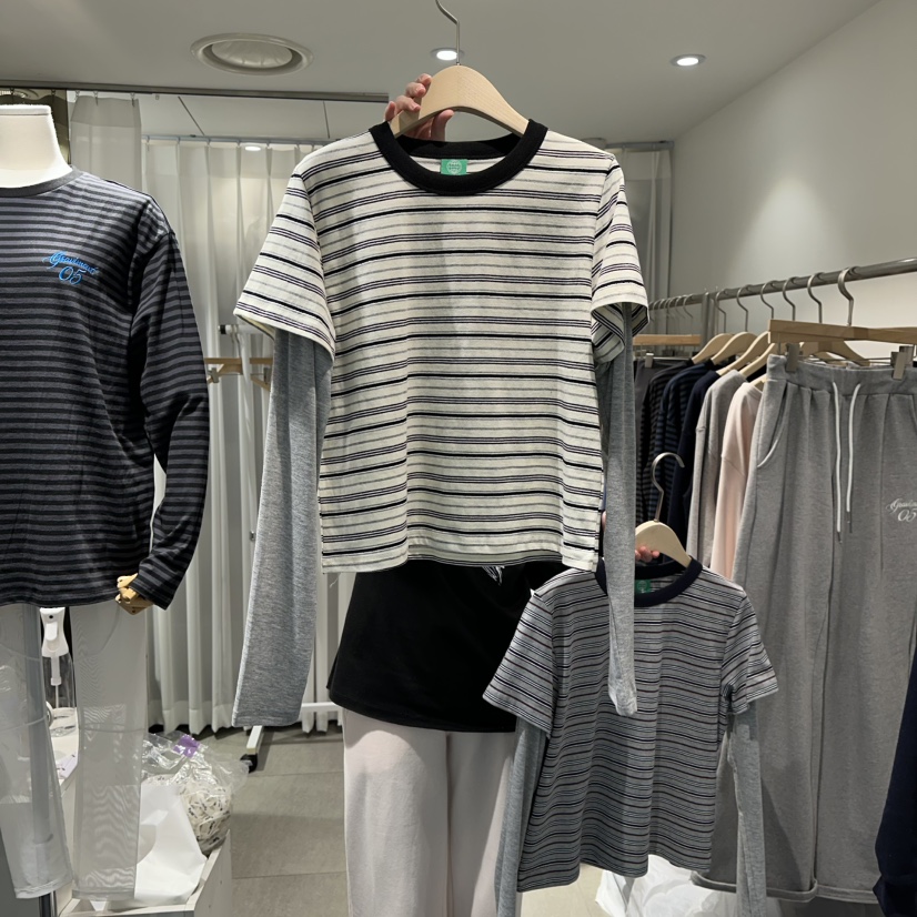 THE LOT韓國直郵女裝新品熱賣休閑推薦長袖T恤假兩件雙層THE LOT/	LOT長袖T恤圖色1