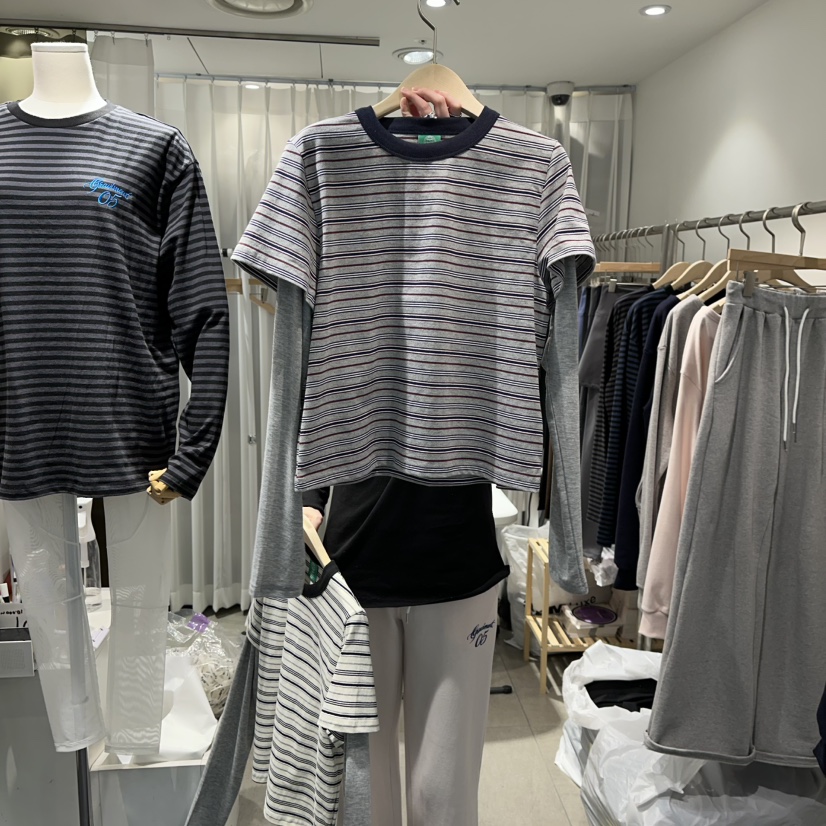 THE LOT韓國直郵女裝新品熱賣休閑推薦長袖T恤假兩件雙層THE LOT/	LOT長袖T恤圖色2