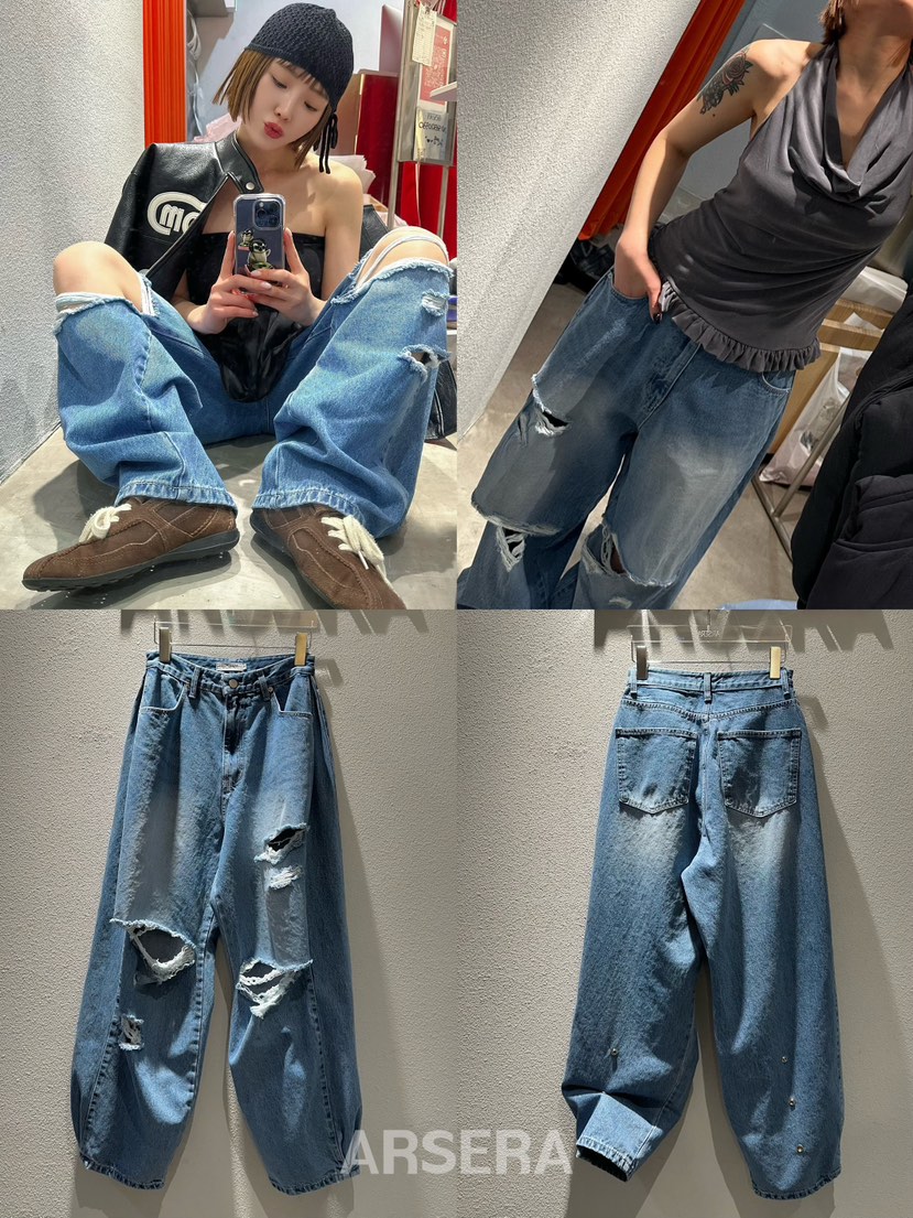 ARSERA韓國代購女士新品熱賣推薦職業26春季人氣牛仔褲破洞ARSERA牛仔褲