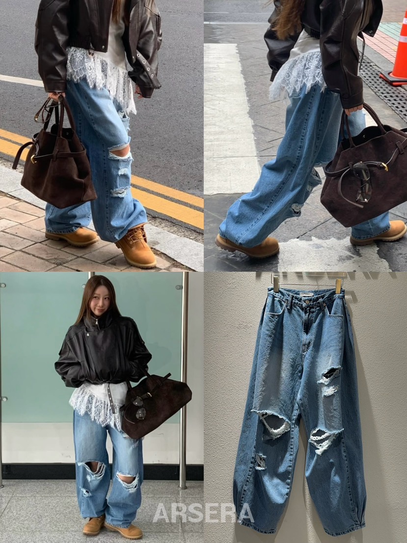 ARSERA韓國代購女士新品熱賣推薦職業26春季人氣牛仔褲破洞ARSERA牛仔褲