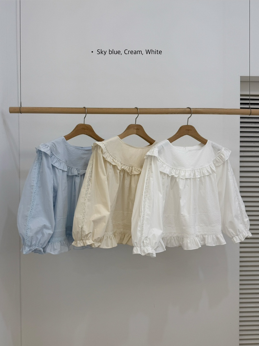 BY CHAPTER韓國直郵女裝新款人氣推薦職業襯衫蕾絲衫圓領BY Chapter襯衫/蕾絲衫