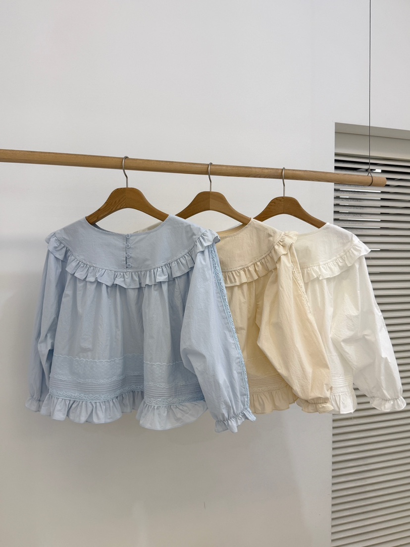 BY CHAPTER韓國直郵女裝新款人氣推薦職業襯衫蕾絲衫圓領BY Chapter襯衫/蕾絲衫