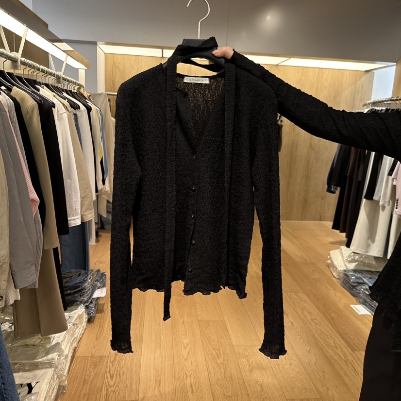 LEFANCY東大門實拍女裝新款熱賣職業針織衫含脖帶褶裥開衫LEFANCY針織衫圖色2