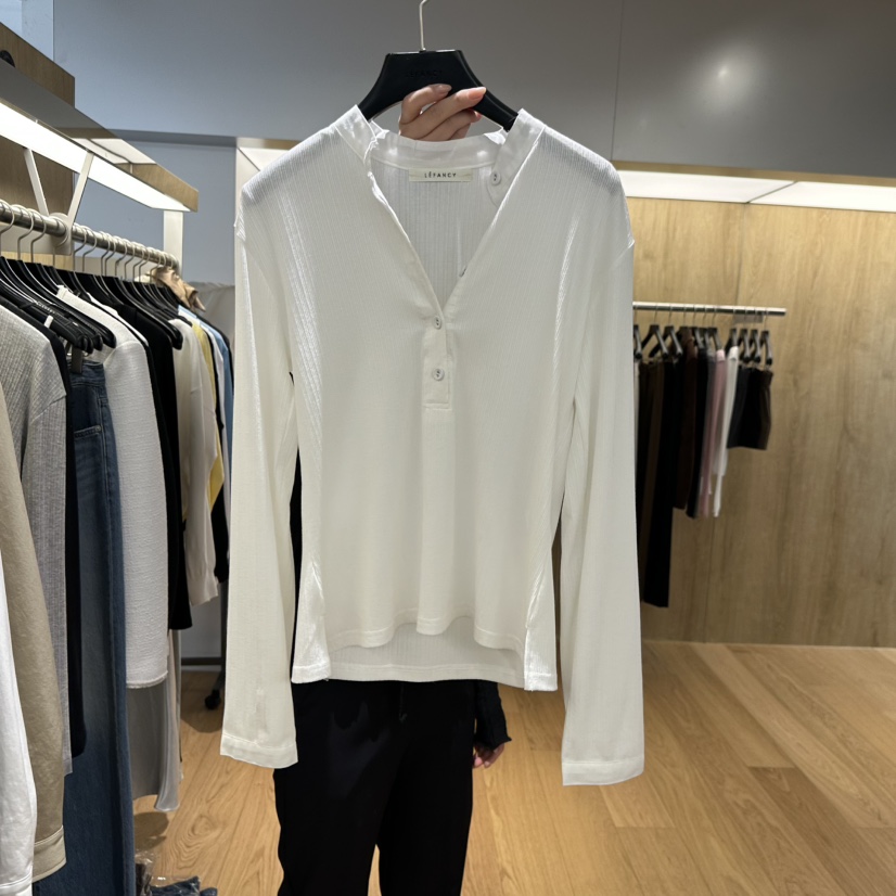 LEFANCY東大門實拍女士新品休閑真品時尚職業長袖T恤紐扣LEFANCY長袖T恤圖色1