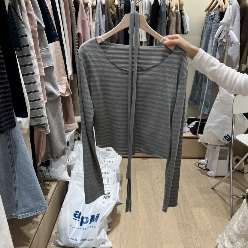 MEMOIRE東大門代購女裝新款26春夏休閑真品職業長袖T恤圍巾MEMOIRE長袖T恤圖色2