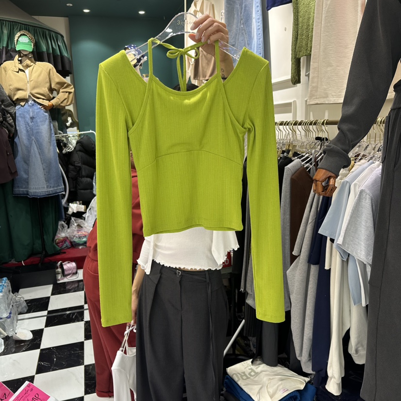 3COLOR韓國代購女裝新品人氣長袖T恤假兩件Three color長袖T恤圖色2