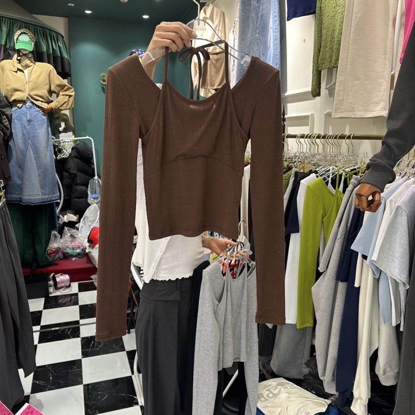 3COLOR韓國代購女裝新品人氣長袖T恤假兩件Three color長袖T恤圖色3