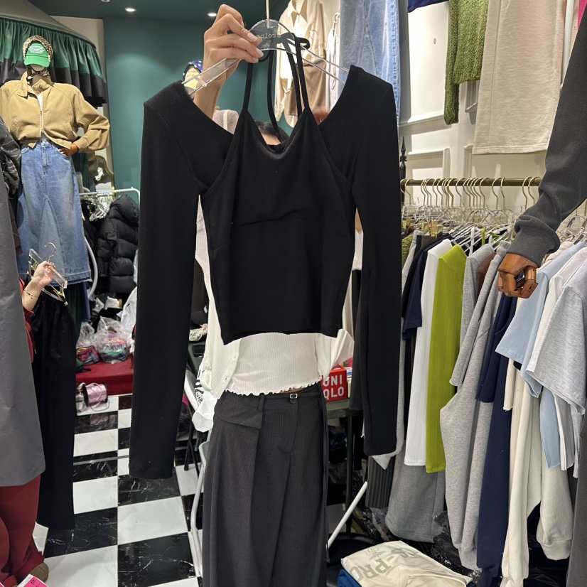 3COLOR韓國代購女裝新品人氣長袖T恤假兩件Three color長袖T恤圖色5