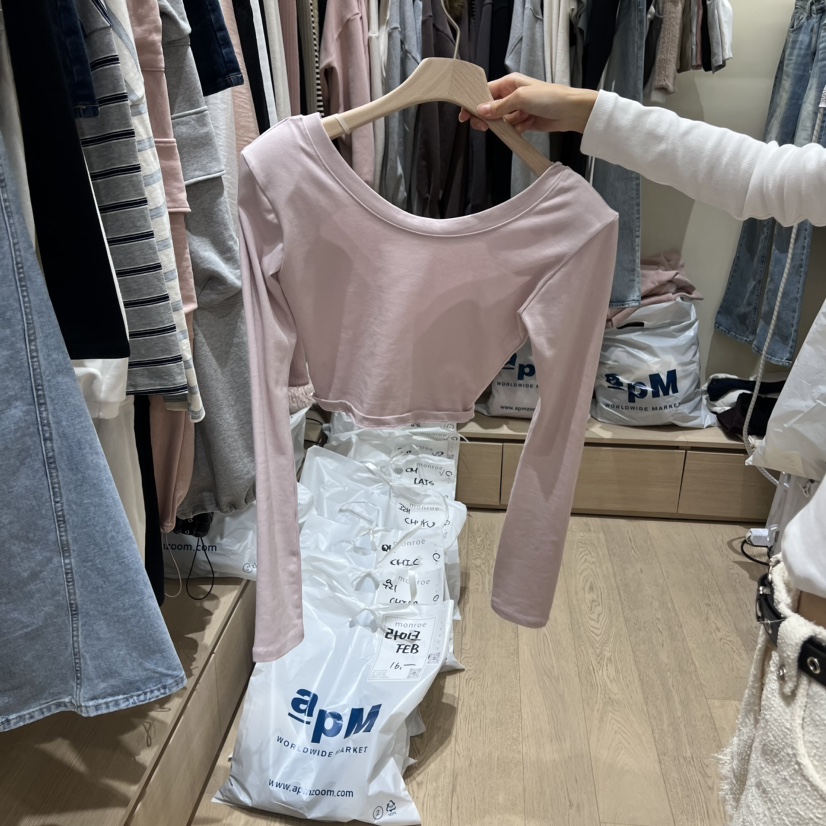 MEMOIRE韓國代購女士新款時尚熱賣職業推薦休閑長袖T恤V領MEMOIRE長袖T恤