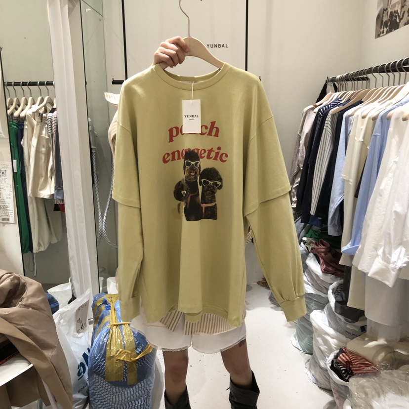 YUNBAL東大門實拍女士新品26春夏時尚休閑人氣長袖T恤假兩件YUNBAL長袖T恤圖色2