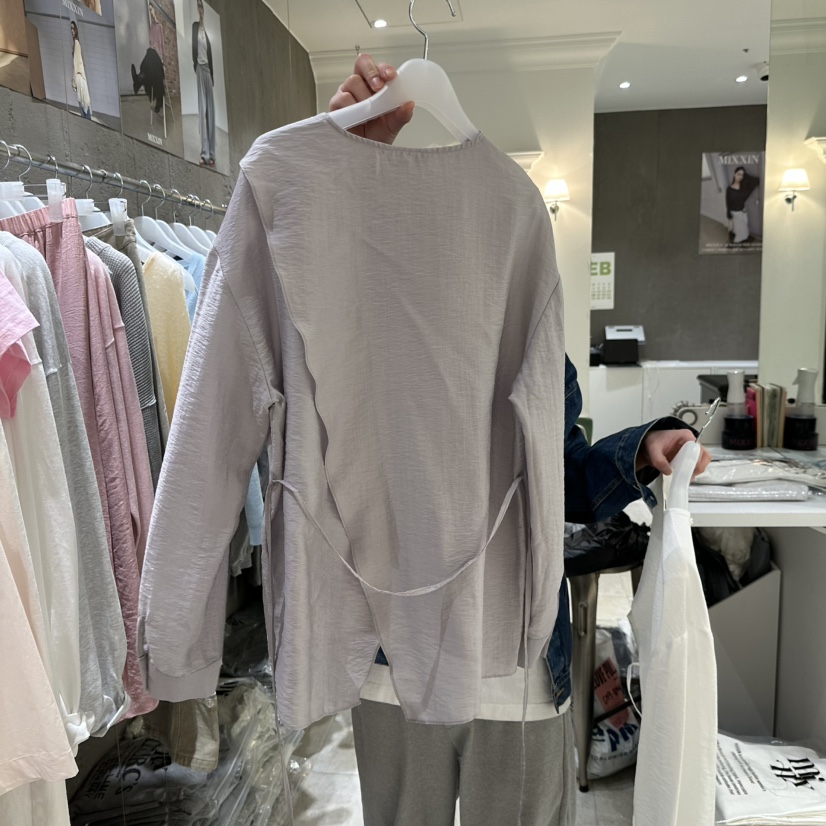 MIXXIN東大門實拍女士新款真品26春夏職業襯衫蕾絲衫含腰繩MIXXIN襯衫/蕾絲衫